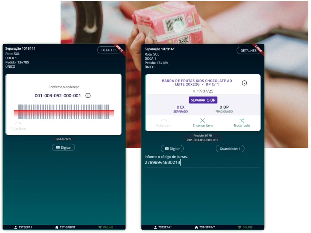 Separação de produtos com código de barras no módulo de logística da Target